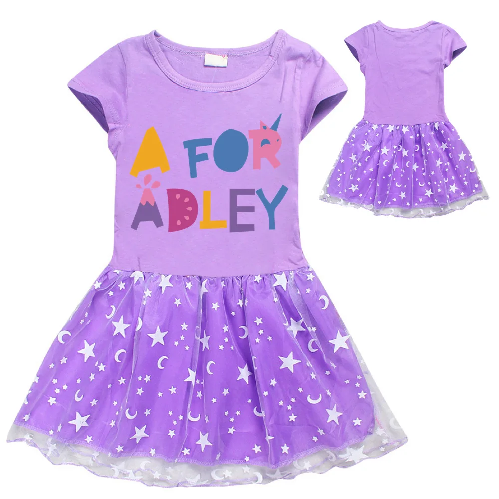 A For Adley Girls Clothes Summer Fashion Princess Dresses Manica Corta Kids Dress Birthday Party Girls Dresses Abbigliamento Per Bambini