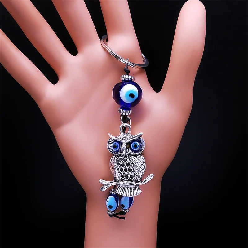 Gufo Turco Blue Eye Portachiavi Per Donna/Uomo Lega Di Colore Argento Portafortuna Portachiavi Gioielli Porte Clé Pour Femme Kxh524S01