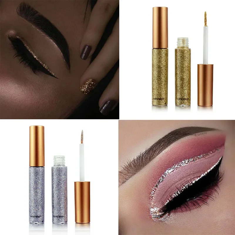 Ombretto Eyeliner Argento Lucido Waterproof Rose Gold Color Glitter Paillettes Eyeliner Ombretto Trucco Cosmetici Di Bellezza