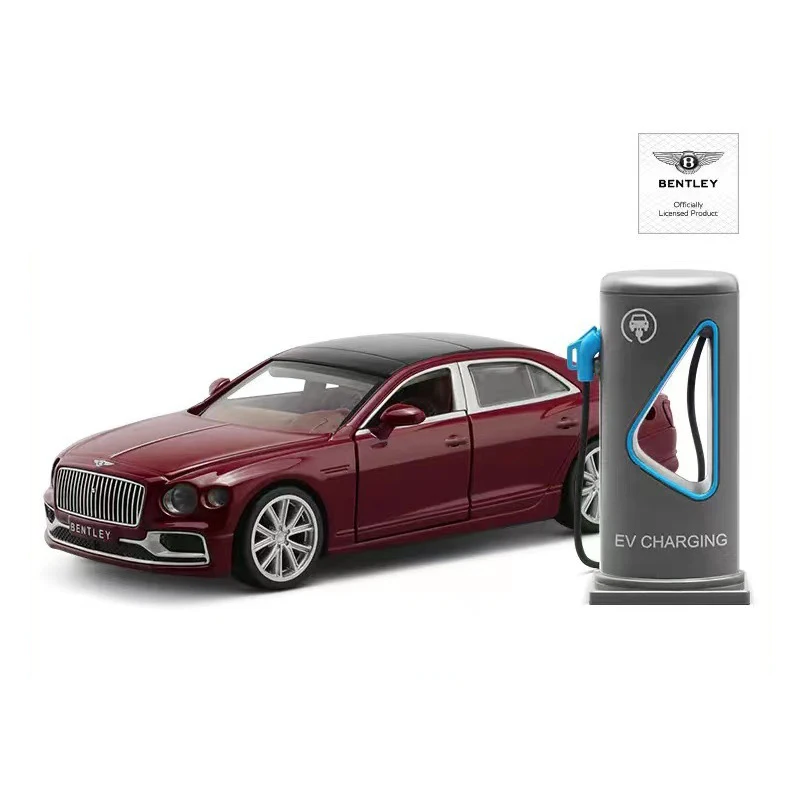 1:38 Bentley Flying Spur Hybrid Charging Pile Lega Diecast Model Toy Cars Sound Light Pull Back Car Vehicle Toys For Children