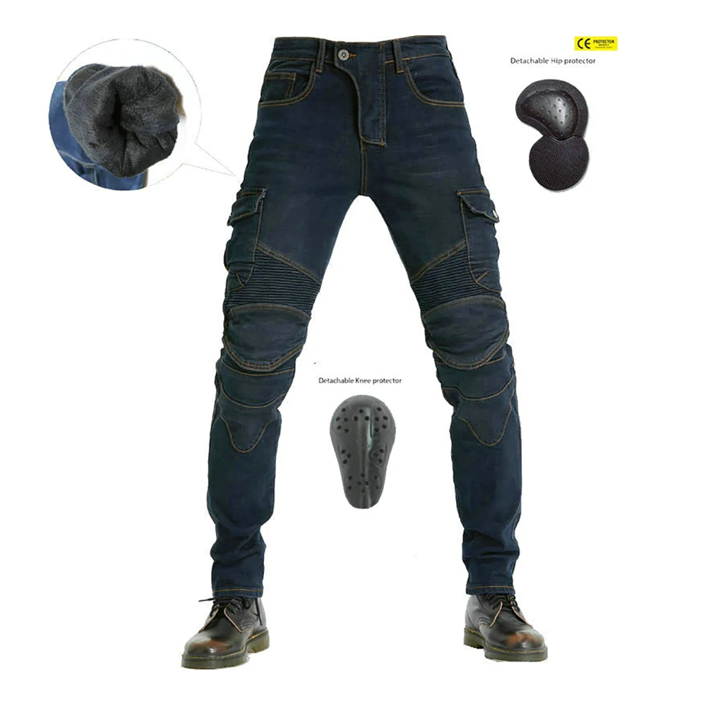 Motocross Cowboy Winter Plush Pants Moto Jeans Uomo Autunno Prevenzione Attrezzatura Moto Pantaloni Moto Con Protezioni