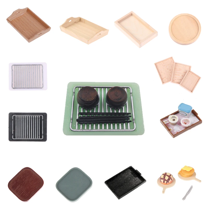 1/12 Dollhouse Mini Food Plate Simulation Tray For Bread, Bbq, Ice Cream Model For Doll House Decoration Miniature Accessories