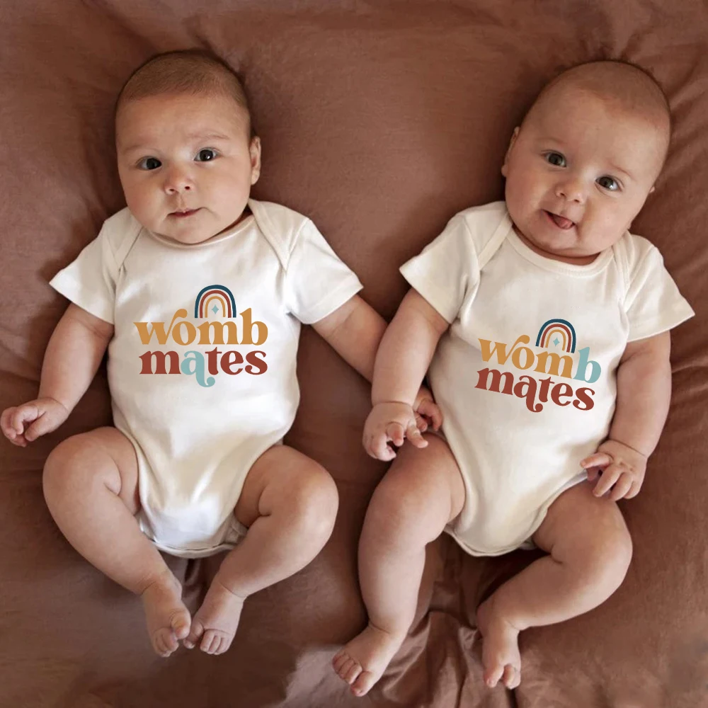 Cute Funny Twin Baby Boys Girls Clothes Womb Mates A B Fashion Neonato Tutina Pigiama Cotton Comzy Infant Outfits Body