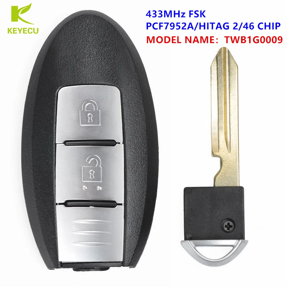 Keyecu 2 Pulsante Di Prossimità Smart Remote Key Fob 433Mhz Per Infiniti Eq 2014 Con Pcf7952A Hitag 2 46 Di Chip Twb1G0009
