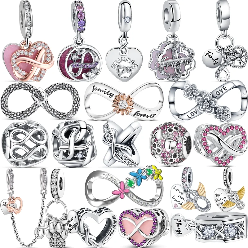 100% 925 Argento Forever Infinite Eternity Love Friends Family Friendship Perline Fini Fit Pandora Original Bracciale Charms Jewelry