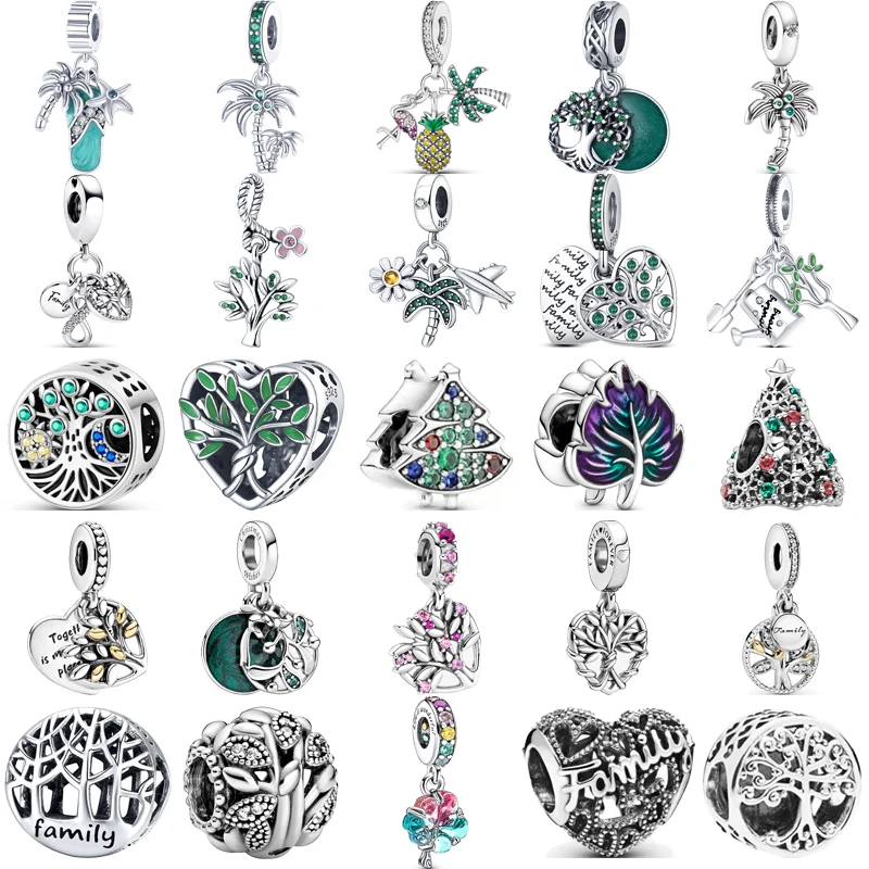 925 Sterling Silver Family Tree Green Coconut Christmas Tree Infinite Heart Beads Fit Original Pandora Charms Bracciale Jewelry