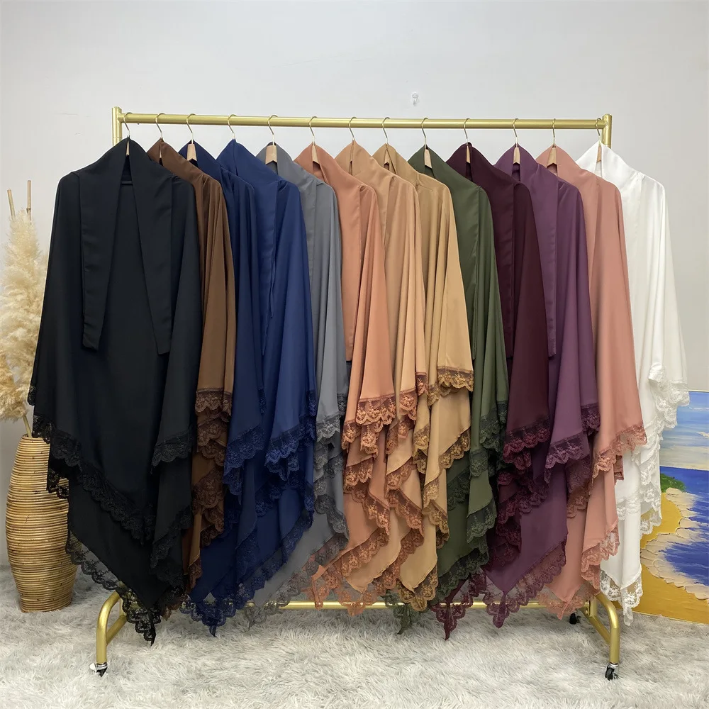 Eid Lace Khimar Women Musulmano Preghiera Indumento Overhead Burqa Dubai Turchia Niqab Ramadan Sciarpa Lunga Hijab Abbigliamento Islamico Abaya