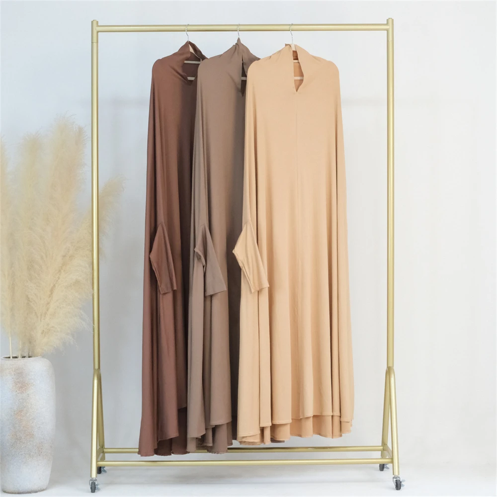 Ramadan Muslim Robe One Piece Cinch Sleeve Abito Lungo Preghiera Hijab Dress Abaya Women Hooded Abaya Niqab Islam Dubai Plain Robe