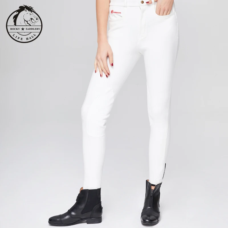 Pantaloni Neri Con Risvolto Sul Ginocchio Pantaloni Attillati Ricamo Logo Pantaloni Bianchi Antiusura Pantaloni Protettivi Per Equitazione
