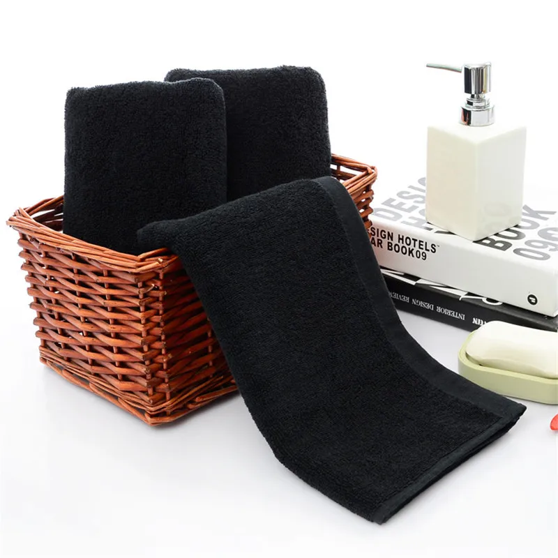 3 Pz/Lotto 100% Cotone Solido Nero Asciugamano Per Il Viso Toallas Panno Per Il Lavaggio Del Viso Di Alta Qualità Asciugamani Da Bagno Morbidi 34*73Cm