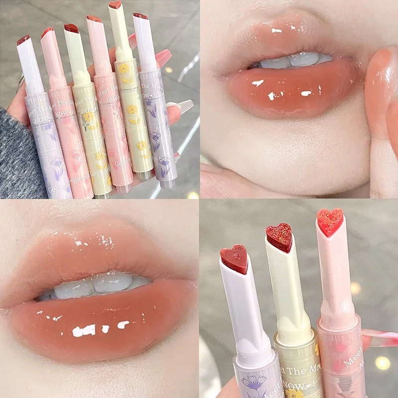 Flora Love Shape Lipstick Glaze Flower Love Jelly Mirror Rossetto Waterproof Antiaderente Cup Rossetto Trasparente Corea
