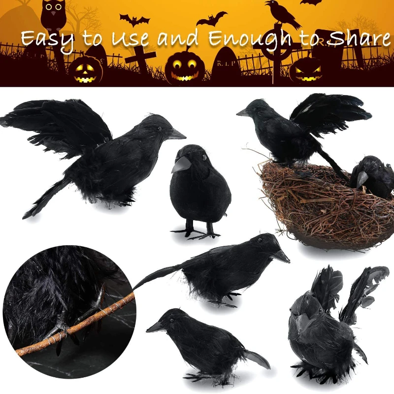 1/2/4Pcs Halloween Black Crows Model Simulation Fake Bird Animal Realistic Looking Ravens Scary Toys Halloween Party Decorations