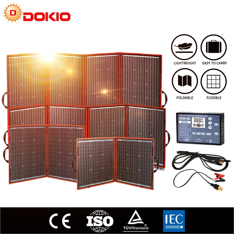 Dokio Pannello Solare Portatile 80W 100W 150W 200W 300W Solar Panel+12V Solar Charger Panelli Solari Pieghevoli Per Camping,Power Bank,Boat Panneau So