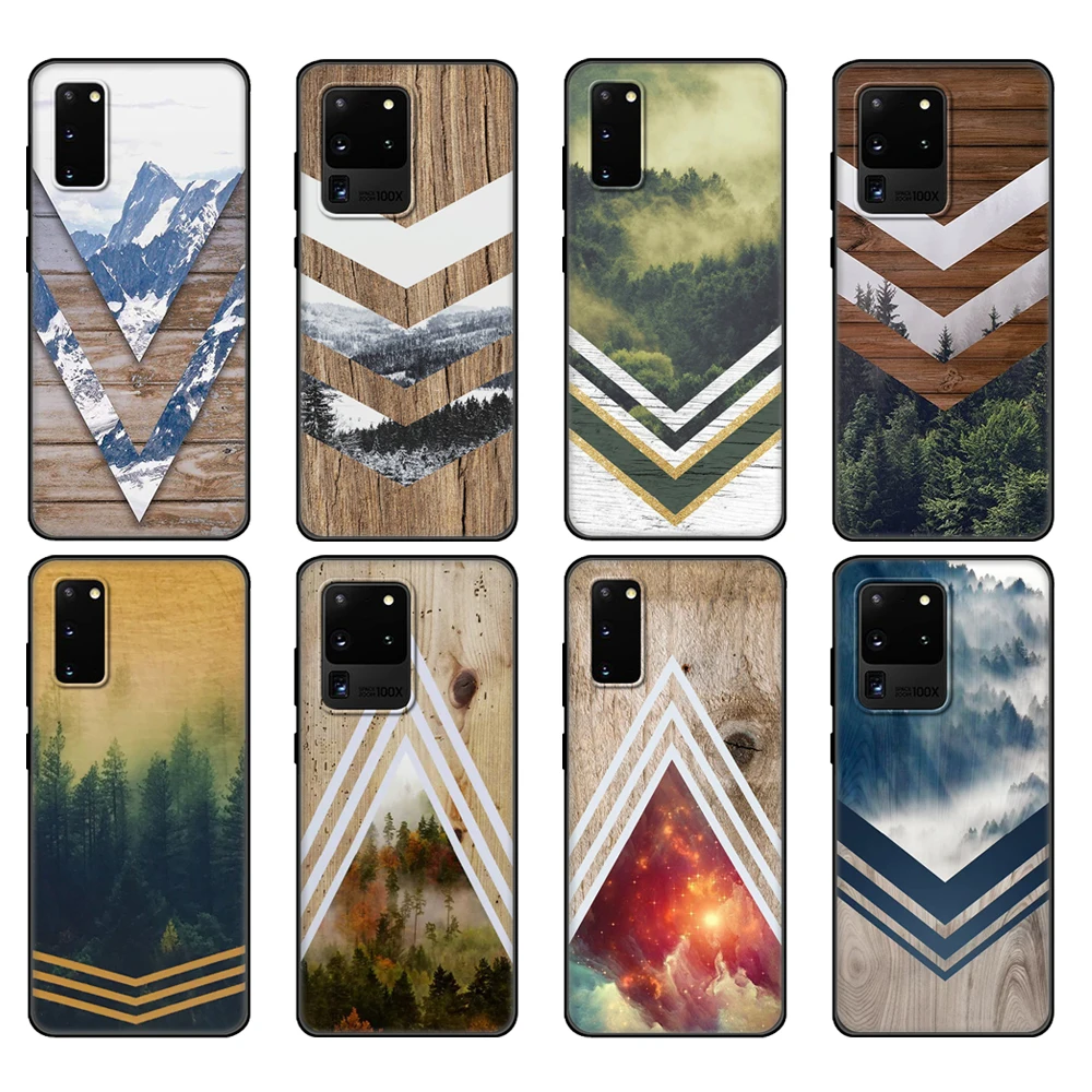 Custodia In Tpu Nero Per Samsung Galaxy S20 /S20 Plus/S20 Ultra/S20 + /S20Fe Cover Posteriore Forest Geometry Nature Wood