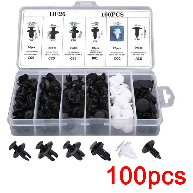 100Pcs Hybrid Automotive Fastener Rivet Accessori Per Ford Focus Fusion Escort Kuga Ecosport Fiesta Falcon Edge/Explorer/