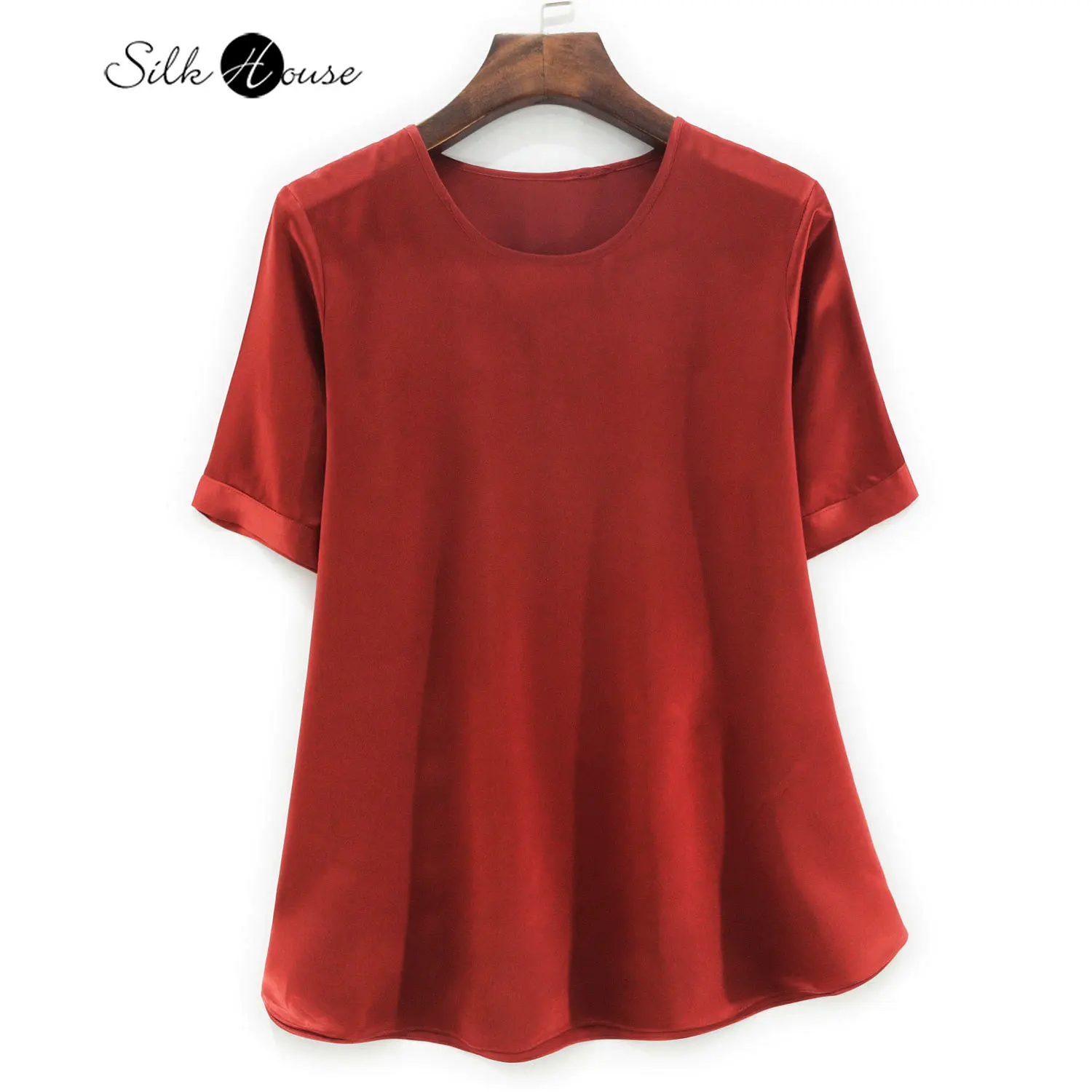 Versatile 100% Di Base In Seta Naturale Di Gelso Top Da Donna In Raso Di Seta T-Shirt Manica Corta Tinta Unita Pullover Ampio Girocollo