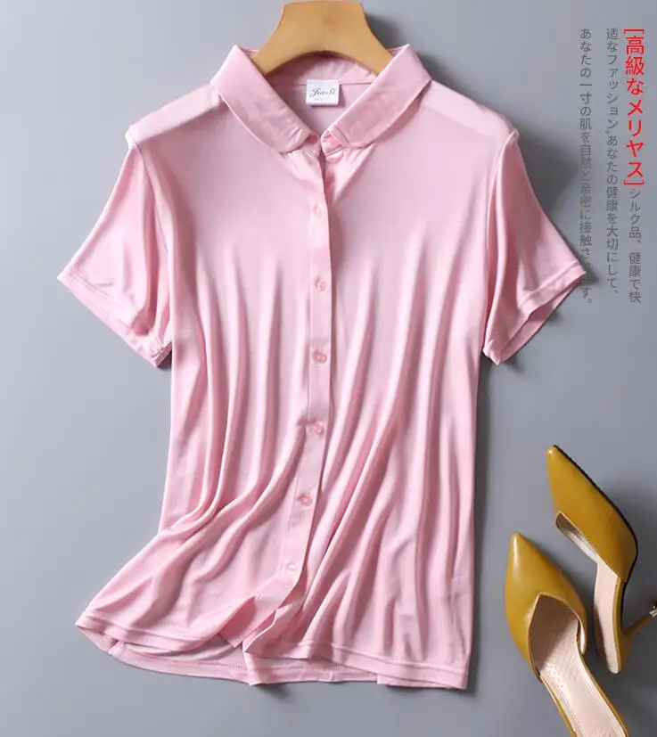 T-Shirt Donna Primavera Estate 100% Seta Naturale Femminile Elastico Casual Traspirante Estate Plus Size Camicia Di Seta Top Tb175