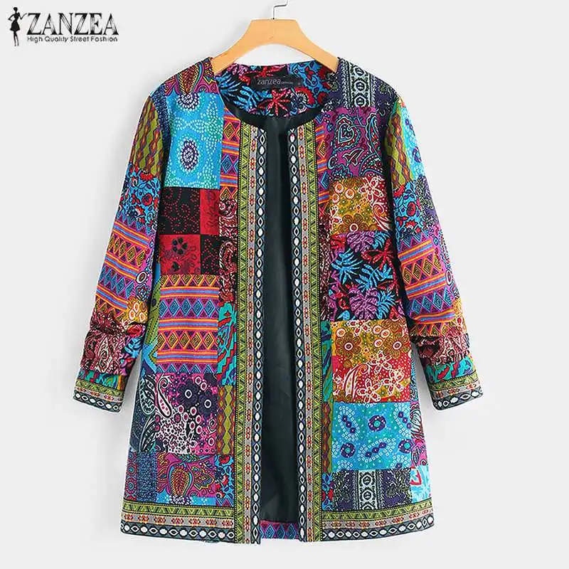 Zanzea Cardigan Stampato Etnico Autunnale Cappotti Sottili Giacche Da Donna 2021 Allentato Casual Manica Lunga Cappotti Aperti Cappotti Oversize