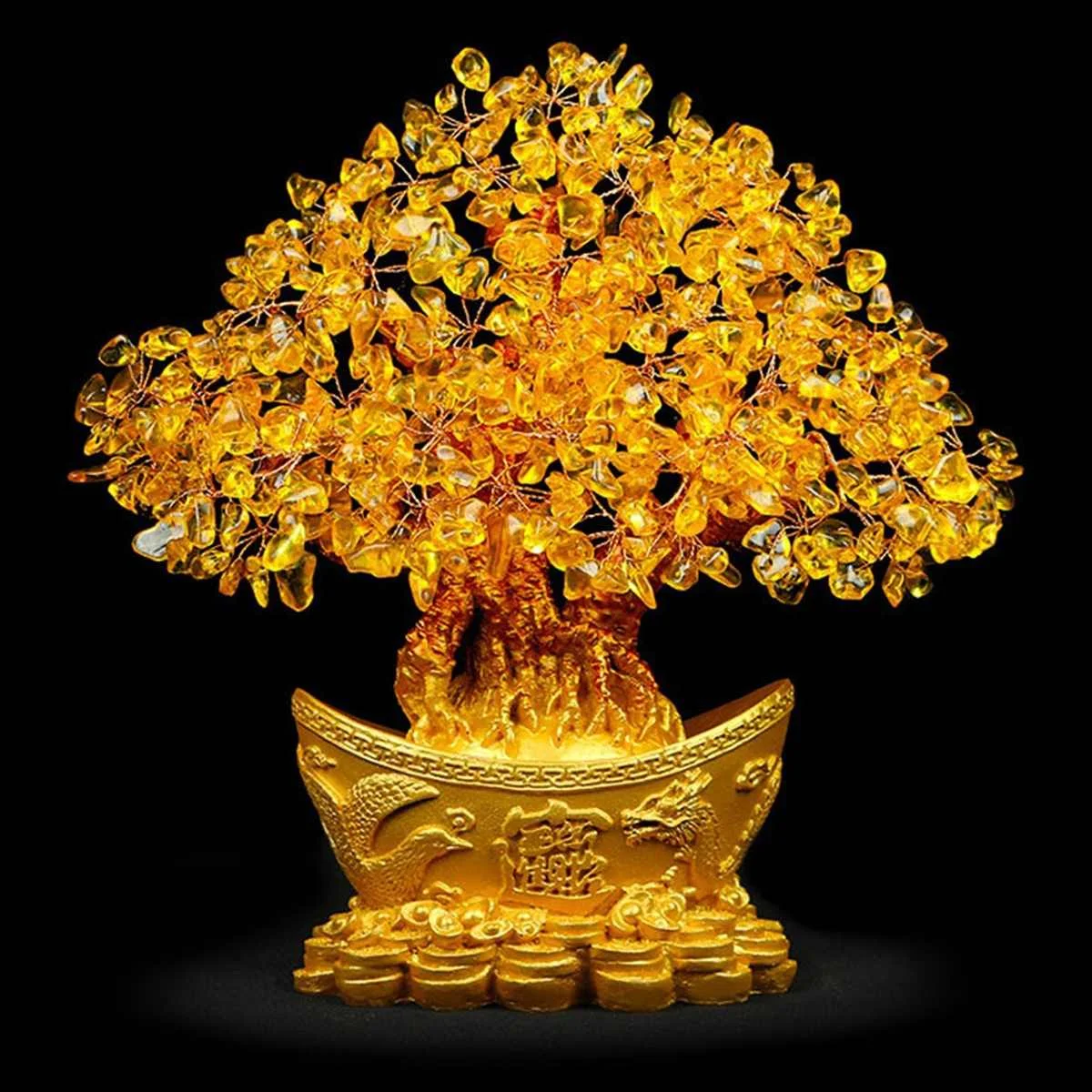 Extra Large Golden Natural Citrine Cash Cow Lingotto Tree Lucky Money Tree Decorazione Scultura Business Craft Nuovo Regalo Per La Casa