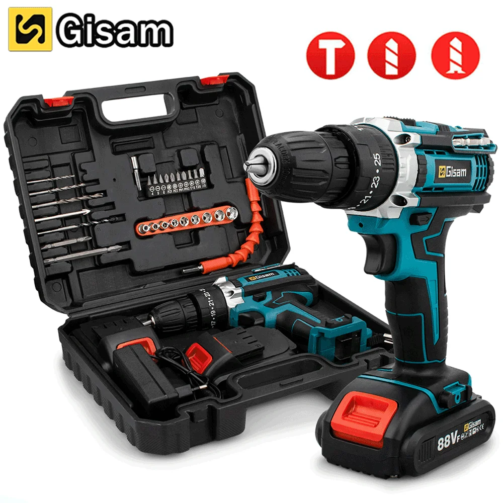 Gisam Cacciavite A Percussione A Batteria Trapano A Batteria Multifunzionale Utensile Elettrico 25 + 3 Impostazione Della Coppia Cacciavite Elettrico 