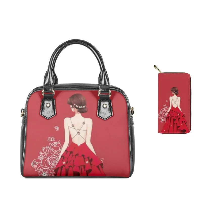 2023 New Fashion Elegant Ladies Printing Women Leather Shoulder Handbag Wallet Ladies Casual Top-Handle Bag Crossbody 2/Set