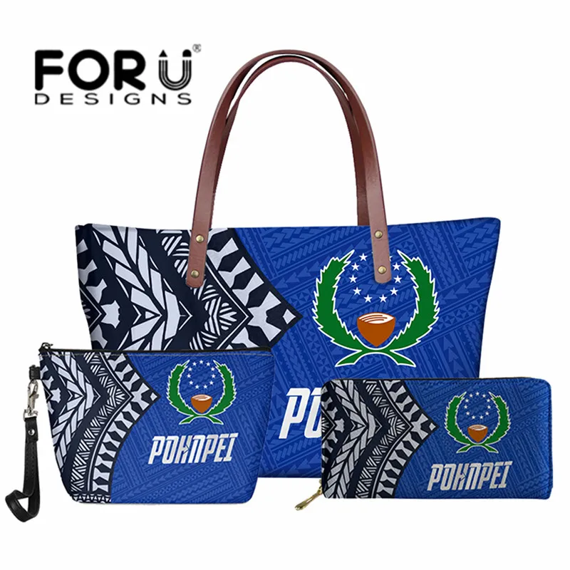 Set Di Borse Blu Polinesiane Tribali Tatuaggi Modello Borse In Neoprene Moda Donna Pohnpei Tote Bag Con Borsa In Pelle Bolsa