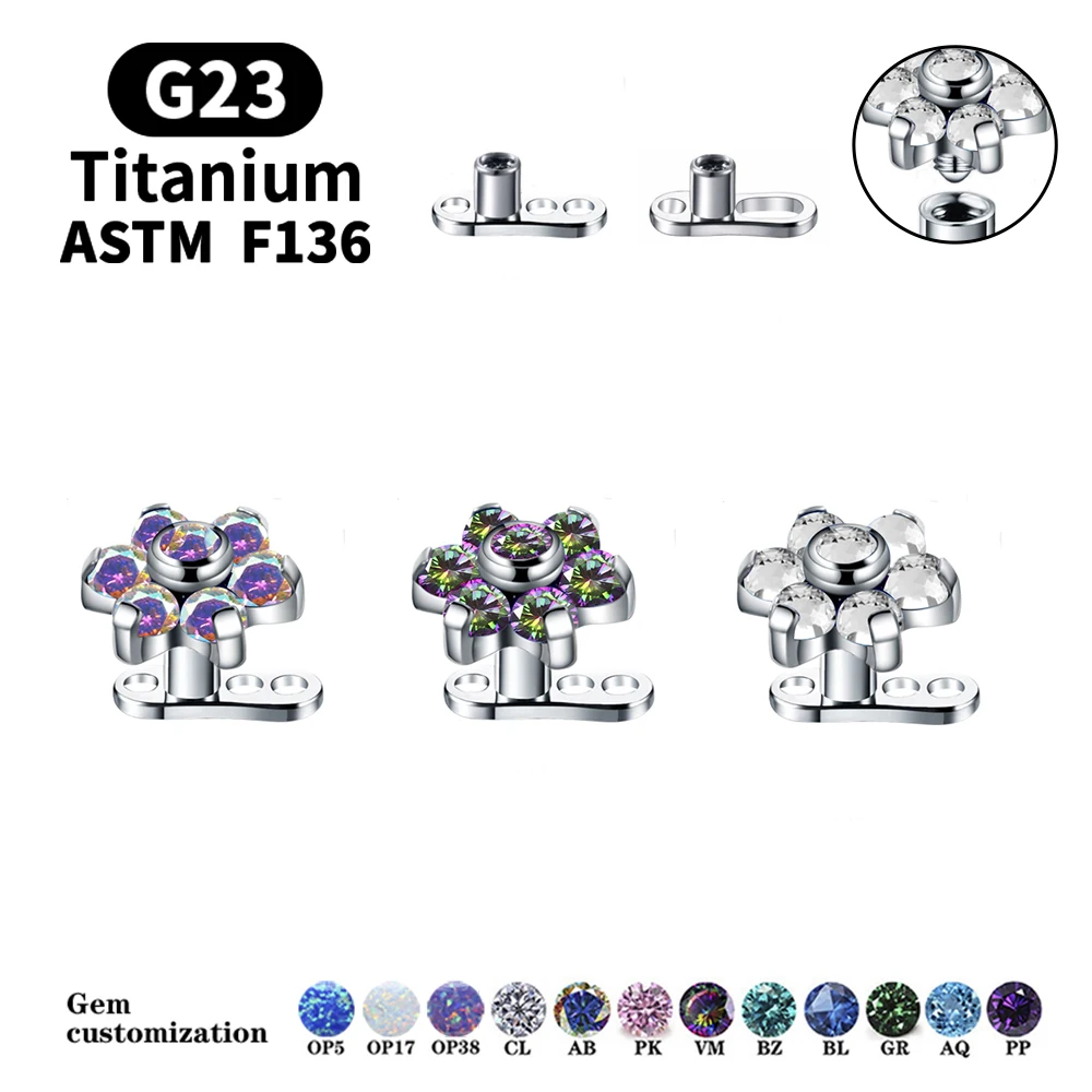 G23 Titanio Micro Perforazione Dermica 16G Micro Ancoraggio Cutaneo Fiore Cz Perforazione Dermica Superficie Tragus Perforazione Pelle Subacqueo