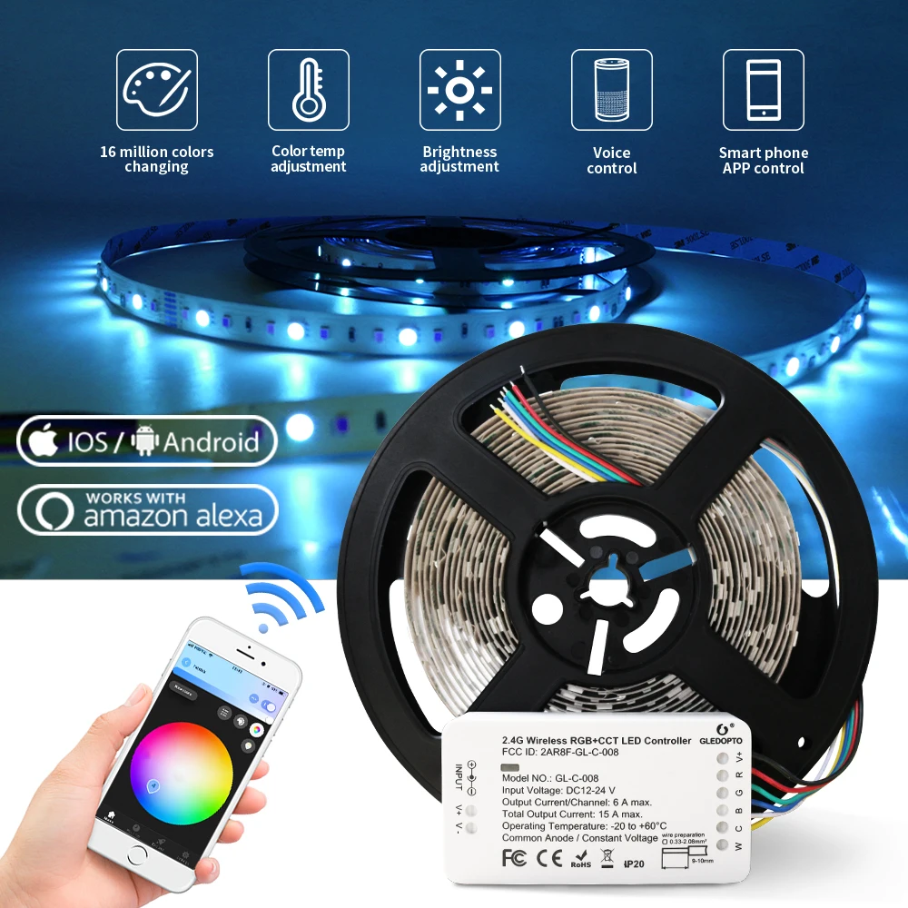 Zigbee Led Strip Light Funziona Con Alexa Echo Plus Rgb Rgbw Rgbcct Warm White 24V Zigbee Controller Smart Phone Control Led Light