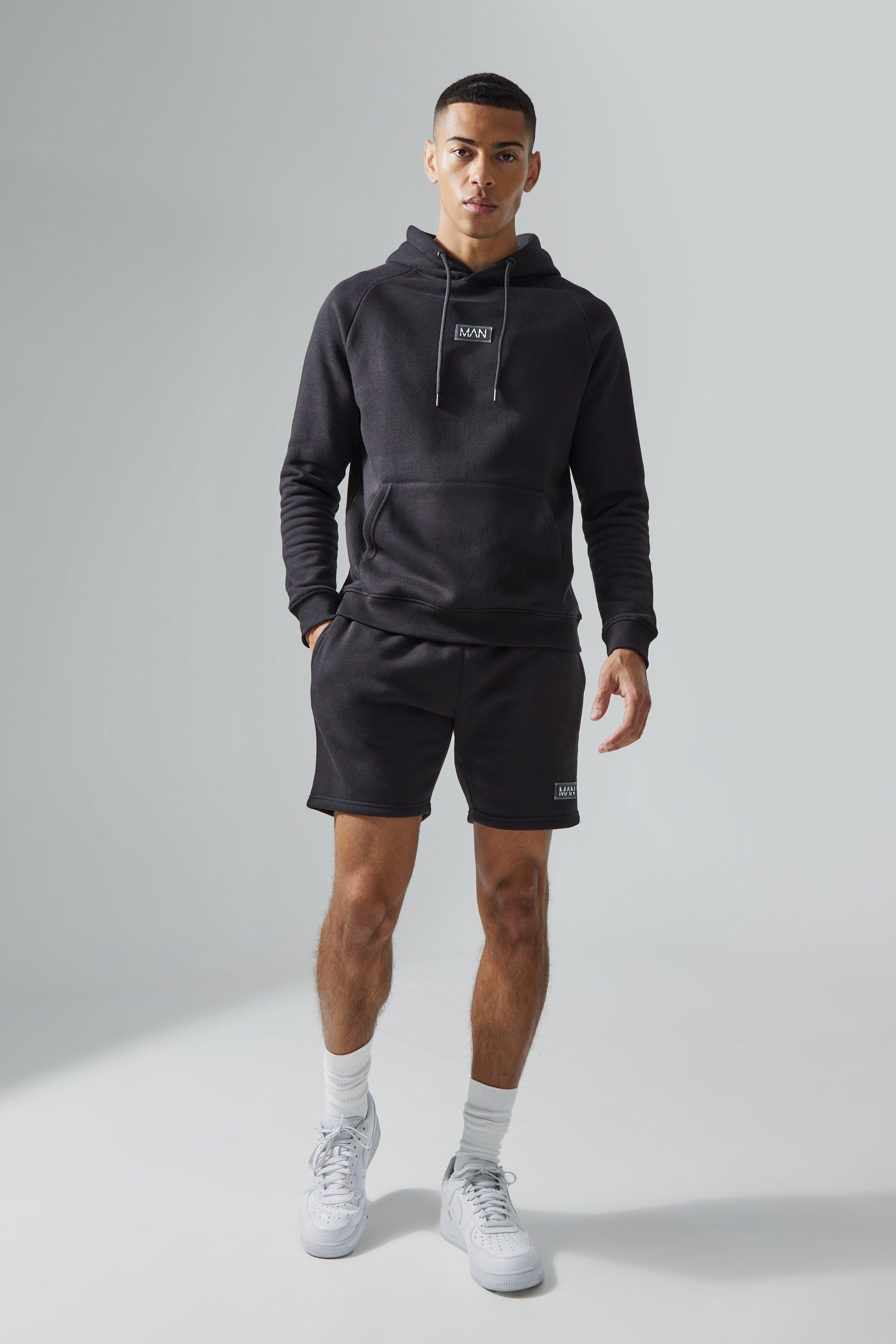 Man Active Gym Training Hoodie & Short Set, Nero