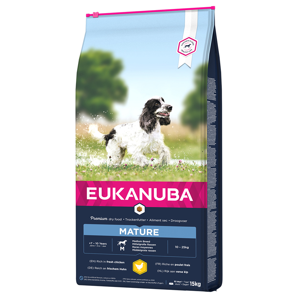 15kg Thriving Mature Medium Breed poulet Eukanuba - Croquettes pour chien : 10 % de remise !