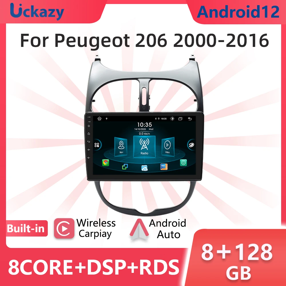 Wireless Carplay Autoradio 2Din Android12 Autoradio Per Peugeot 206 2001-2008 Navigazione Gps Wifi 4G Dsp Schermo Stereo