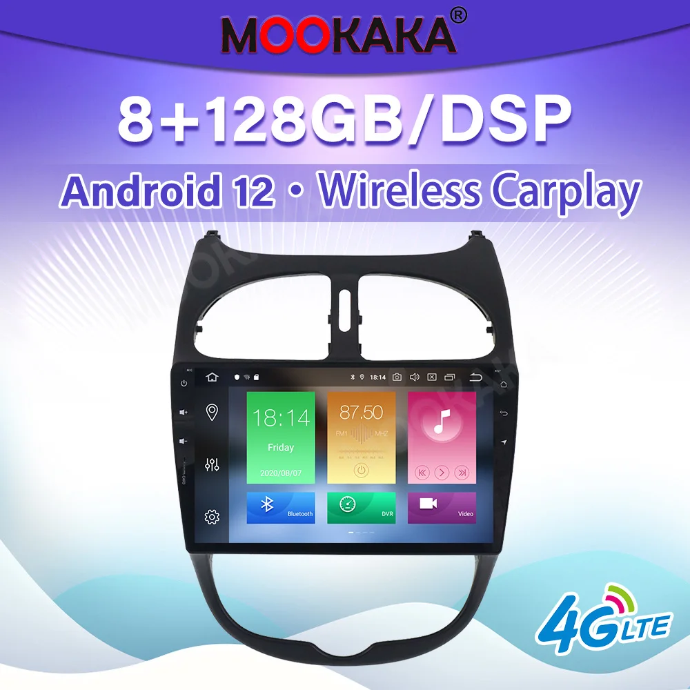 Per Peugeot 206 2000-2016 Android 12.0 Dsp Autoradio Autoradio Ricevitore Stereo Navigazione Gps Lettore Multimediale Schermo Dell'Unità Principale