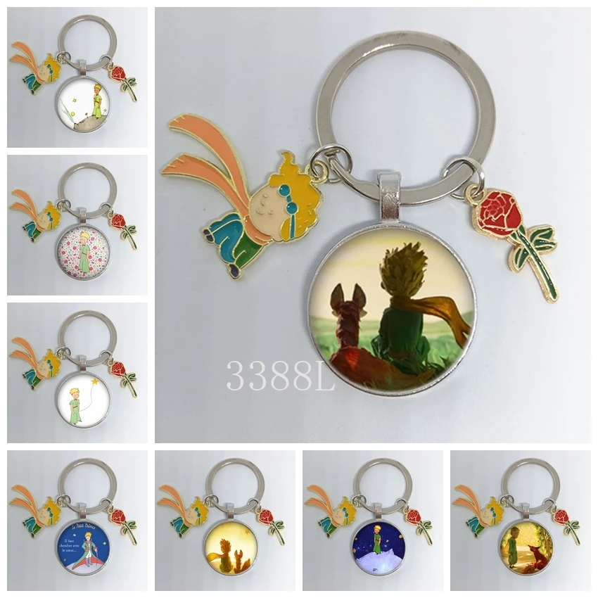 Gioielli Di Moda Cupola Portachiavi In Metallo Di Vetro Prince Fox E Rose Grazioso Regalo Classico