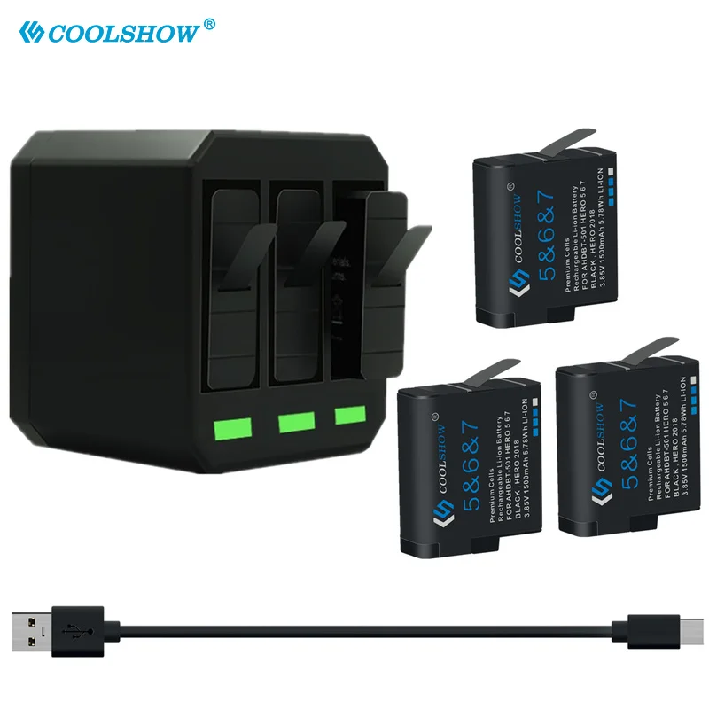 Batteria Da 1500Mah Per Gopro Hero 5 Gopro Hero 6 Gopro Hero 7 Caricabatteria Per Fotocamera Per Batterie Gopro Hero 5 Nere