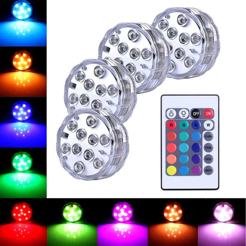 10 Led Luce Sommergibile Con Telecomando Lampada Da Notte Subacquea Per Piscina Vaso Ciotola Decorazione Festa Nuziale Luce Subacquea