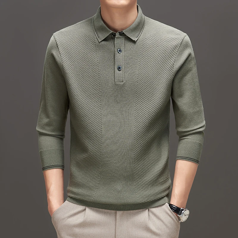 2023 Nuovo Autunno Inverno Uomo Polo Slim Manica Lunga Maglione Casual Colletto Polo Pullover Top Tutti I Giorni Joker Manica Lunga T-Shirt