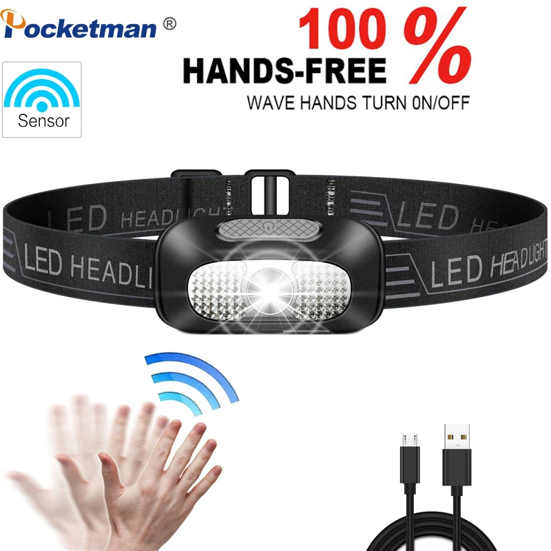 Mini Led + Cob Sensor Headlight Usb Ricaricabile Body Motion Led Headlight Camping Head Torcia Outdoor Fishing Front Head Light
