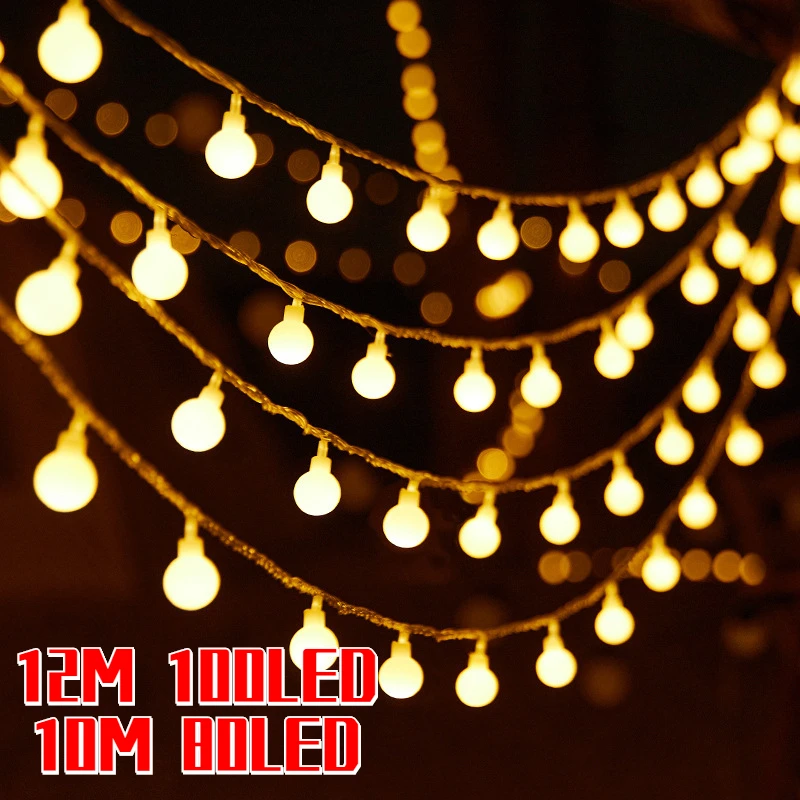 12M Ball Led String Lights Outdoor Ball Chain Lights Ghirlanda Lights Bulb Fairy Lights Home Wedding Party Garden Christmas Decor