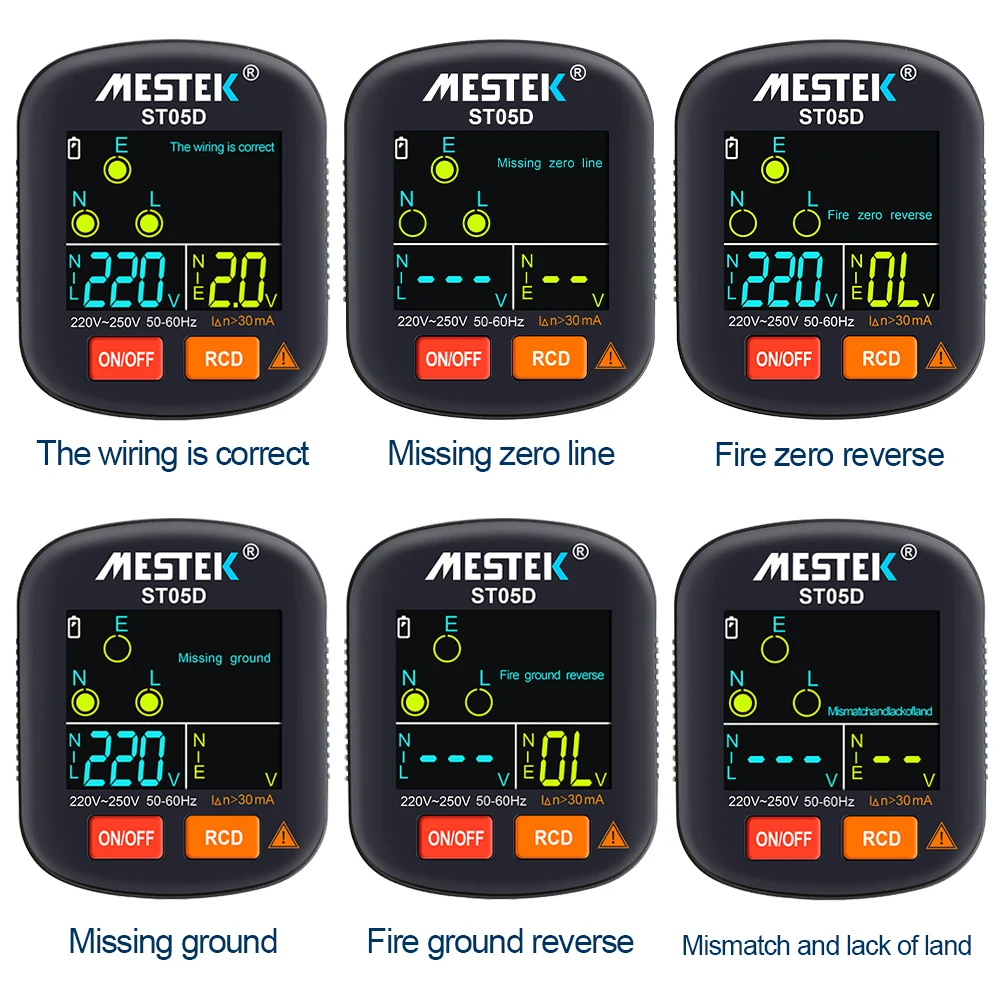 Digital Socket Tester 30Ma Rcd Gfci Ncv Eu Us Uk Ampio Display Smart Outlet Checker Rilevatore Di Tensione Plug Ground Zero Line Tool