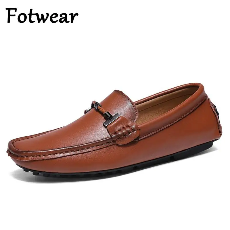 Big Size Driving Shoes Men Genuine Leather Loafers Slip On Flat Mens Casual Shoes Lightweight Soft Mocasines Hombre Lazy Shoes