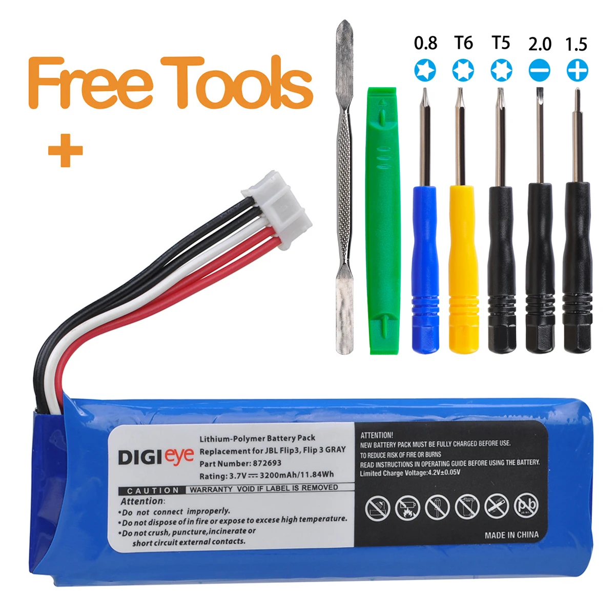 3200Mah Sostituzione Della Batteria Gsp872693 P763098 03 Per Jbl Flip 3, Jbl Flip 3 Grigio Altoparlante Del Bluetooth Portatile