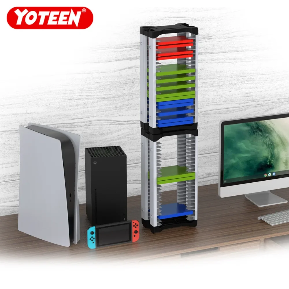 Torre Di Archiviazione Per Videogiochi Scaffale Per Carte Da Gioco Verical E Orizzontale Per Ps5/Ps4/Xbox/Switch Scatole Da Gioco Con 2 Ganci Per Cuff