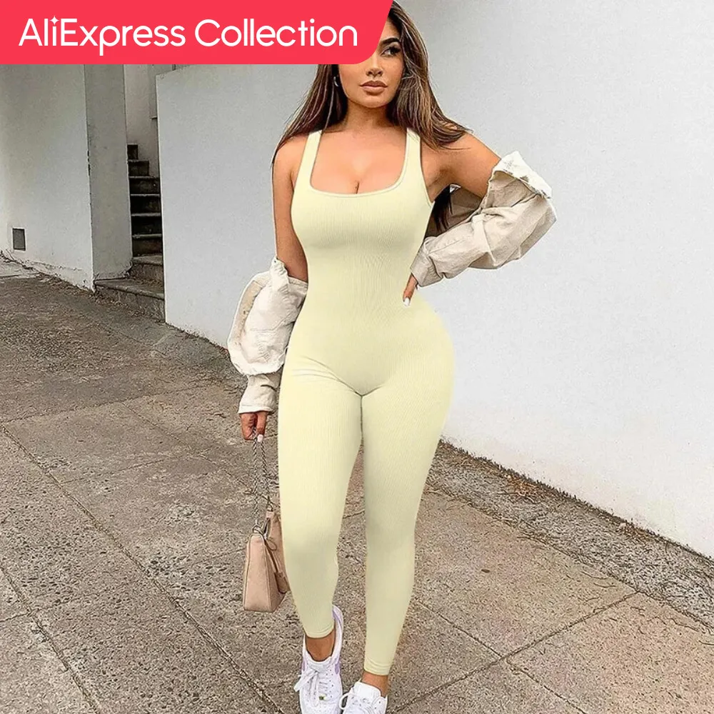 Aliexpress Collection Donna Yoga A Coste Canotte Intere Pagliaccetti Tute Da Ginnastica Senza Maniche