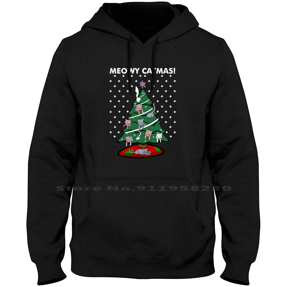 Meowy Albero Di Gatto Di Natale Brutto Maglione Di Natale Maglietta Da Uomo Felpa Con Cappuccio Maglione Mangiatore Di Cotone Brutto Albero Stella Meo