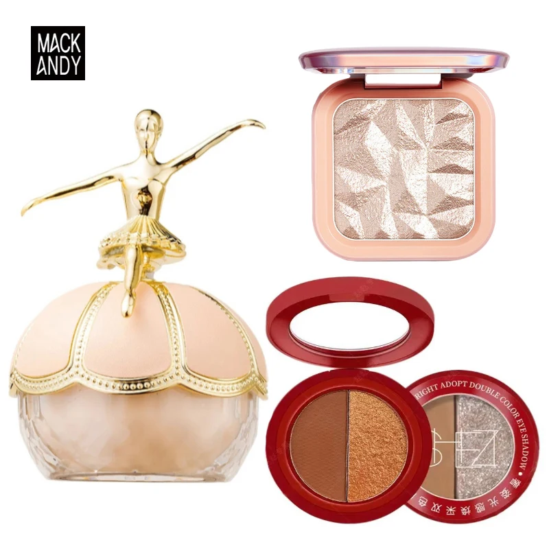 Mack Andy Loose Setting Powder E Shezi Eyeshadow Ellesy Highlighter Face Eye Beauty Base Makeup 3 Pezzi Set Cosmetici