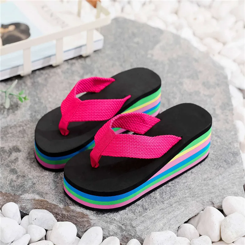 Pantofole Donna Estate Arcobaleno Sandali Con Suola Spessa Tacchi Alti Colorati Al Di Fuori Casual Beach Infradito Donna Chanclas Mujer Eva