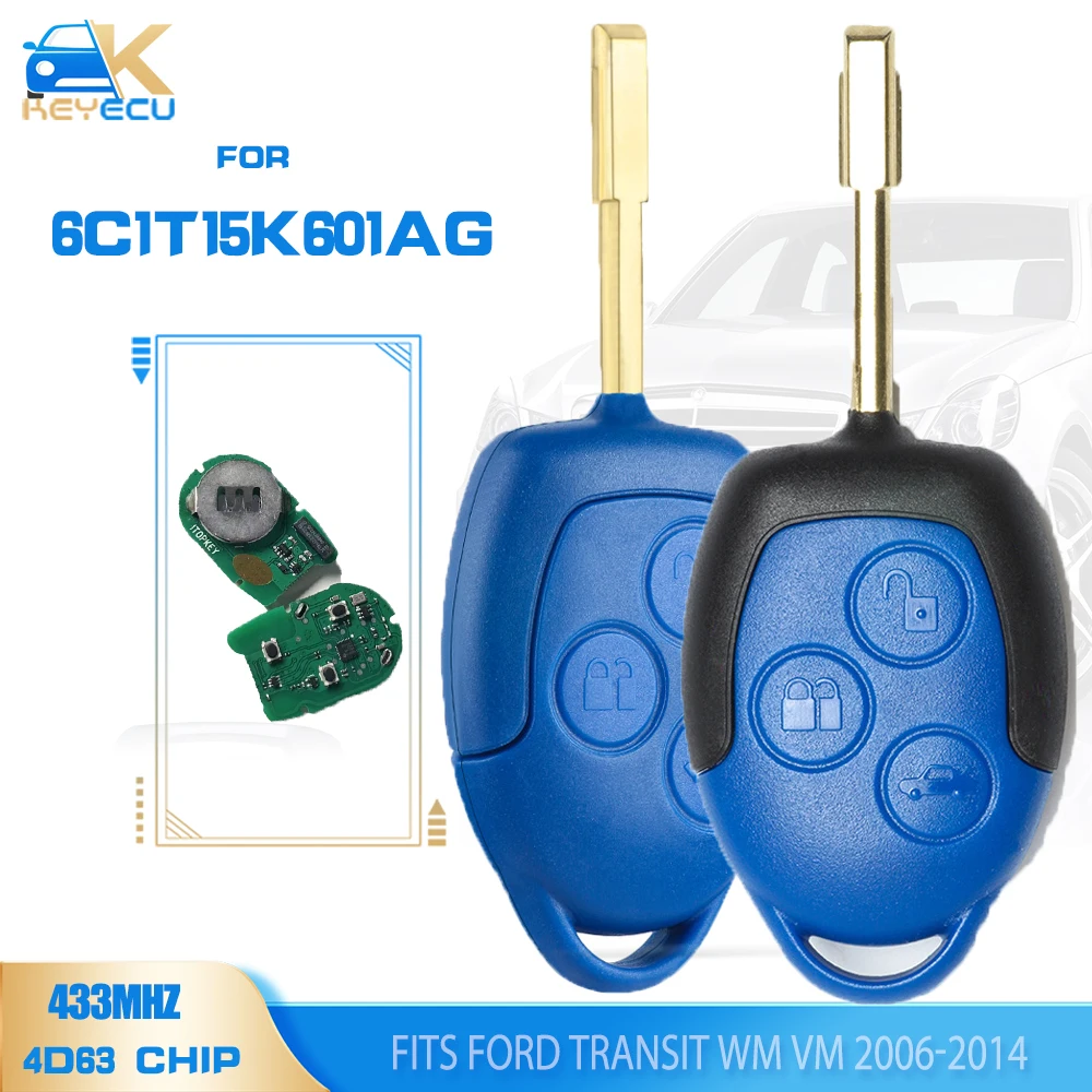 Keyecu Cheap 6C1T15K601Ag 433Mhz 4 D63 Remote Key Fob 3 Pulsanti Per Ford Transit Wm Vm 2006 2007 2008 2009 2010 2011 2012-2014