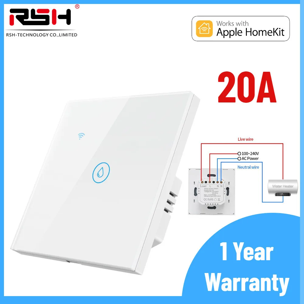 Homekit 20A Eu Wifi Boiler Switch Smart Home Automation Scaldabagno App Mobile Per Apple Siri Controllo Vocale Alexa Google Home