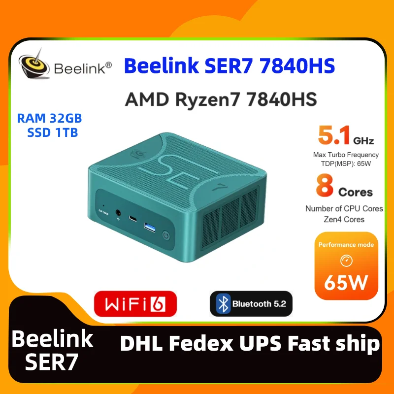 Nuovo Beelink Ser7 Amd Ryzen7 7840Hs Gaming Office Home Mini Pc Ram Ddr5 32G Ssd 1Tb Dp 4K Desktop Beelink Ser7 7840Hs Mini Pc