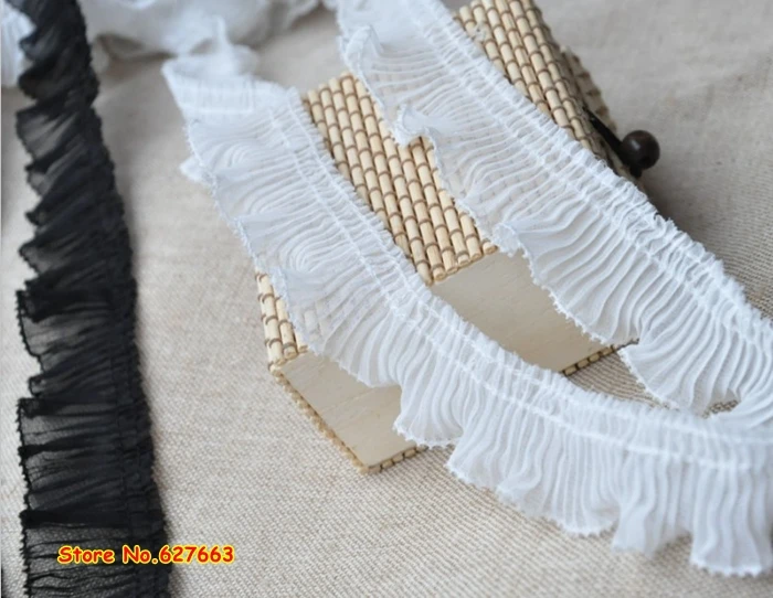 3 Cm Volant Di Pizzo Pieghettato Pizzo Bianco Nero Vestiti Accessori Laciness